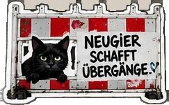 Baustellenschranke mit Katze: Neugier schafft Übergänge.